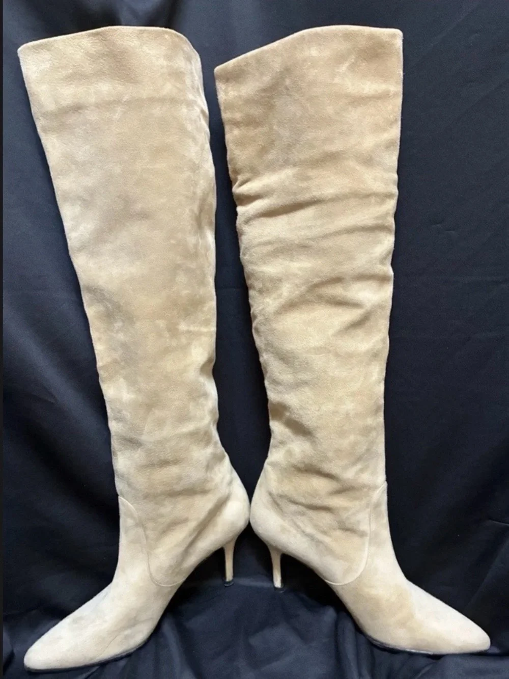 Stuart Weitzman Taupe Suede Over-the-Knee Pointed-Toe Boots